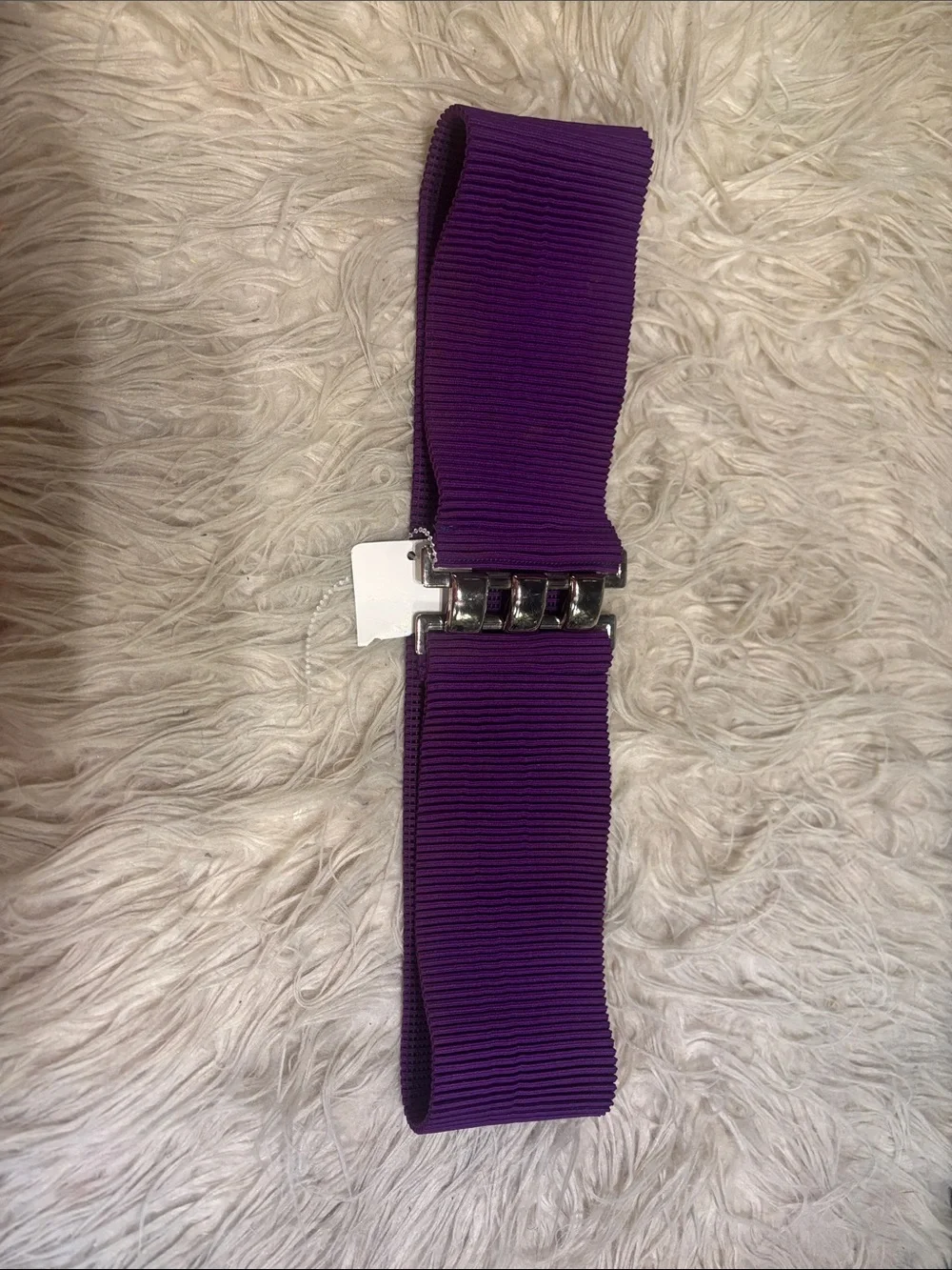 Wide Ribbed Purple Stretch Waist Belt with Silver Clasp